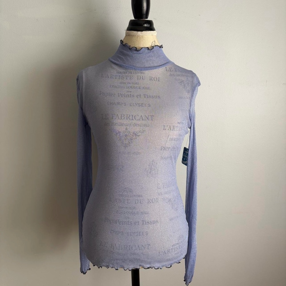 Lirika Matoshi Lavender Sheer Long Sleeve Mock Neck Tee
